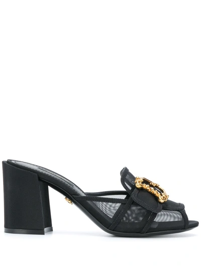 Shop Dolce & Gabbana 75mm Keira Baroque Logo Mesh Sandals In Black