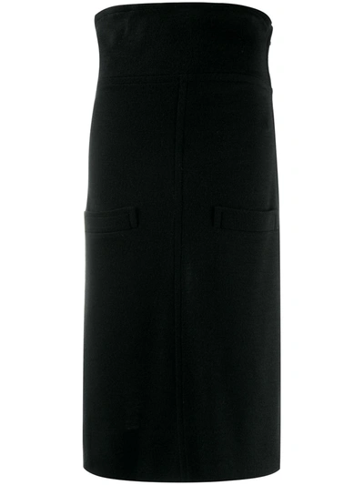 Pre-owned Saint Laurent 1980's Flappy Waist Pencil Skirt In Black
