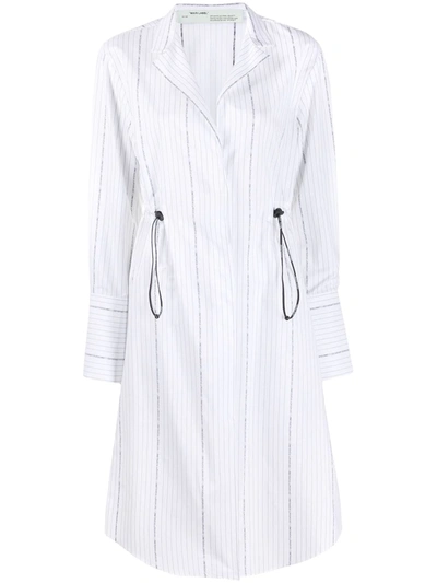 Shop Off-white Drawstring Striped Shirt Dress In White