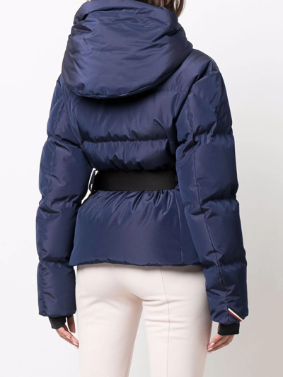Shop Moncler Belted Padded Jacket In 蓝色