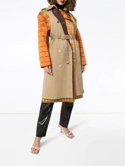 Shop Versace Quilted Sleeve Baroque Trench Coat In Brown
