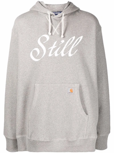 Shop Junya Watanabe Slogan-print Cotton Hoodie In Grey