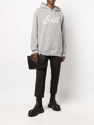 Shop Junya Watanabe Slogan-print Cotton Hoodie In Grey