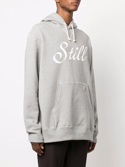 Shop Junya Watanabe Slogan-print Cotton Hoodie In Grey