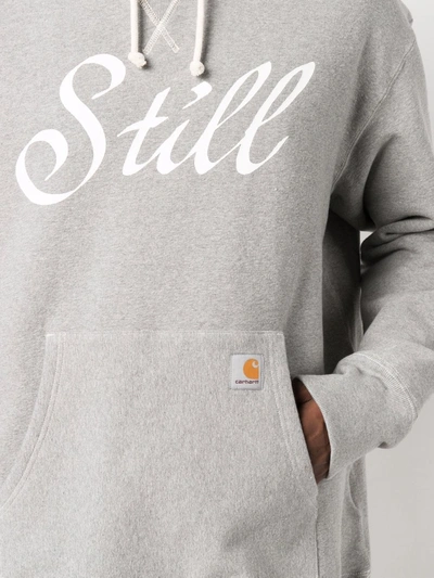 Shop Junya Watanabe Slogan-print Cotton Hoodie In Grey