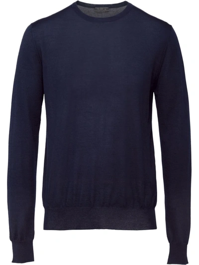 Shop Prada Knitted Crew Neck Sweater In Blue