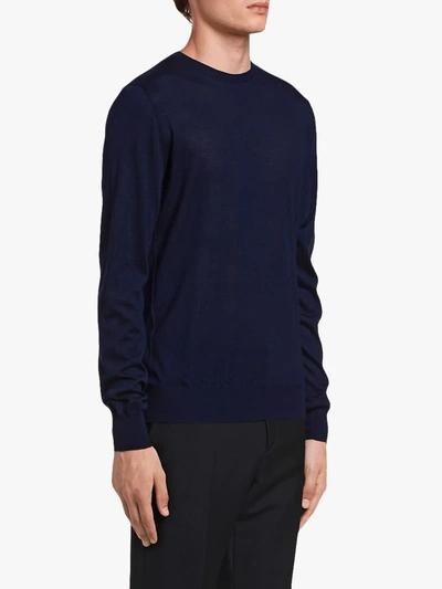 Shop Prada Knitted Crew Neck Sweater In Blue