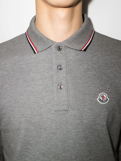 Shop Moncler Embroidered Logo Polo Shirt In Grau