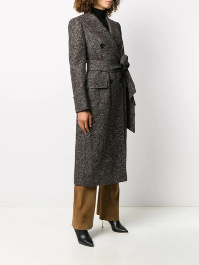 Shop Dolce & Gabbana Belted Micro Tweed Double-breasted Coat In Brown