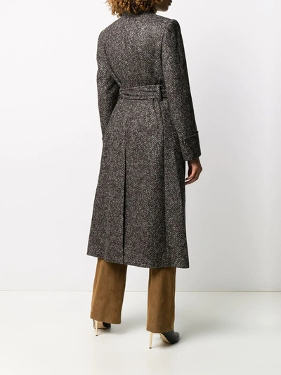 Shop Dolce & Gabbana Belted Micro Tweed Double-breasted Coat In Brown
