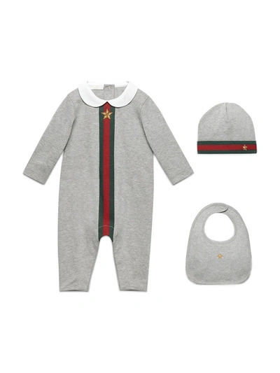Shop Gucci Baby Web Print Three-piece Gift Set In Grey
