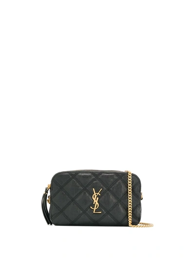 Shop Saint Laurent Becky Quilted Double-zip Pouch In Black