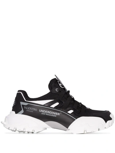 Valentino Vu V Face Chunky Leather Sneakers In Black