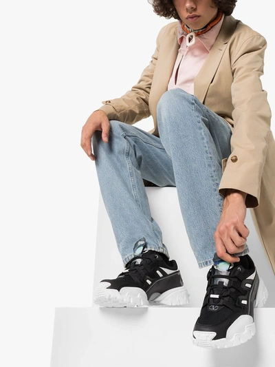 Valentino Vu V Face Chunky Leather Sneakers In Black