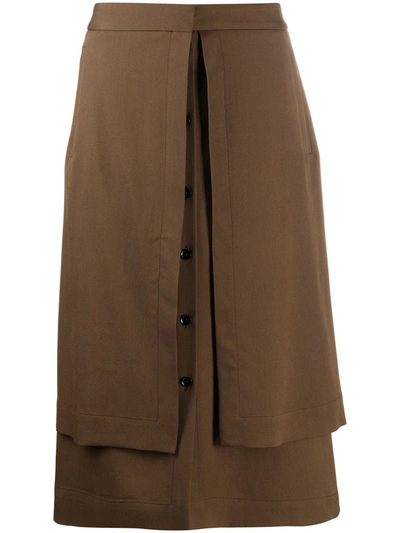 Shop Lemaire A-line Button Up Skirt In Brown