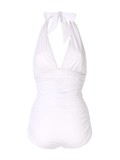 Shop Dolce & Gabbana Deep V-neck Halterneck Swimsuit In White