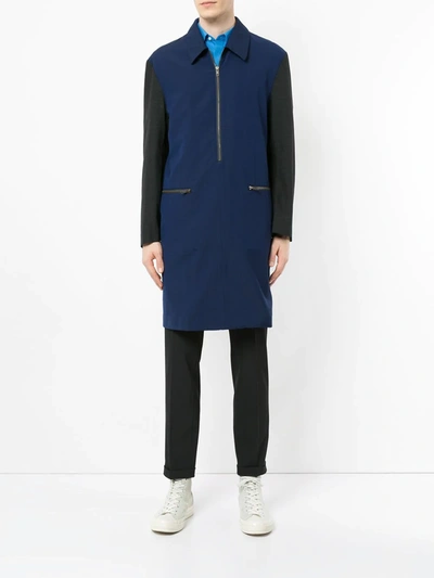 Pre-owned Comme Des Garçons Half-zip Midi Coat In Blue