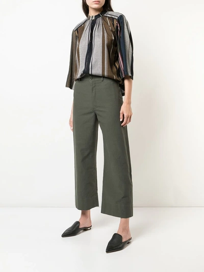 Shop Apiece Apart Wide Leg Cropped Trousers In Green