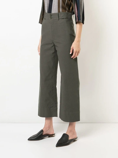 Shop Apiece Apart Wide Leg Cropped Trousers In Green