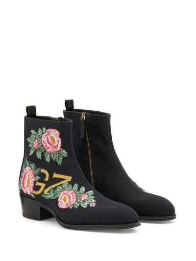 Shop Giuseppe Zanotti Floral Ankle Boots In Black