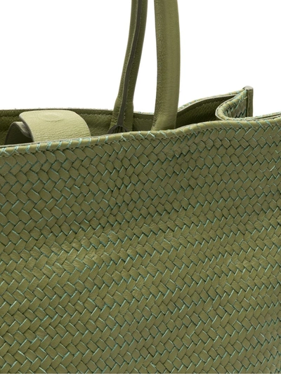 Shop Sarah Chofakian Leather Woven Tote Bag In Green