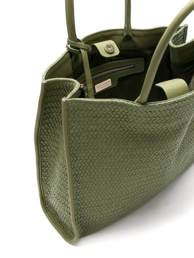 Shop Sarah Chofakian Leather Woven Tote Bag In Green
