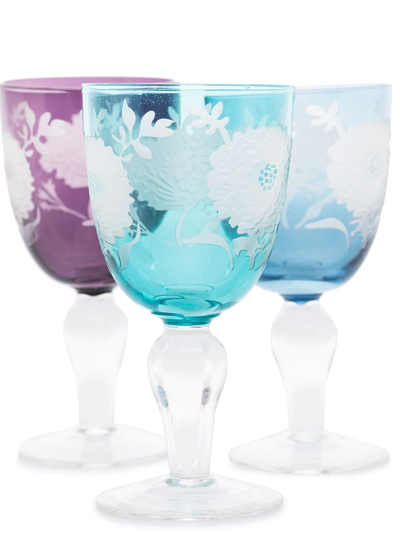 Shop Pols Potten Peony Wine Glasses (set Of 6) In Blue