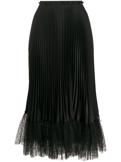 Shop Red Valentino Tulle Hem Pleated Skirt In Black