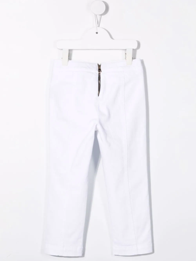 Shop Balmain Embossed-button Denim Trousers In White