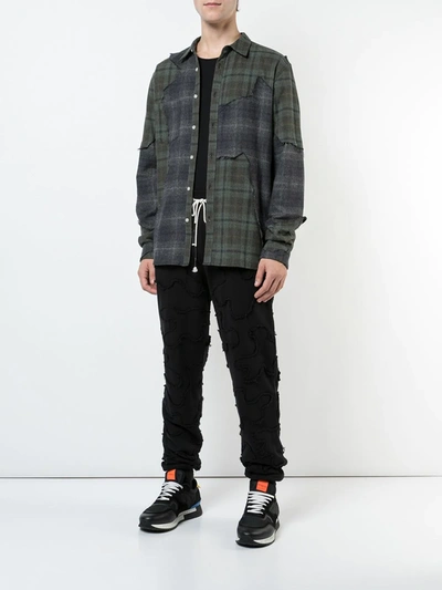 Shop Mostly Heard Rarely Seen Distressed Plaid Shirt In Green