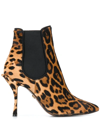 Shop Dolce & Gabbana Leopard Print Stiletto Boots In Brown