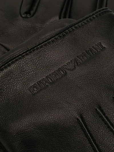 Shop Emporio Armani Engraved Logo Gloves In Black