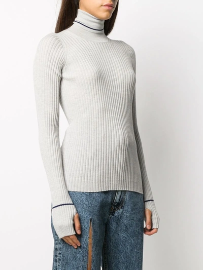 Shop Maison Margiela Ribbed Knitted Roll Neck Top In Grey
