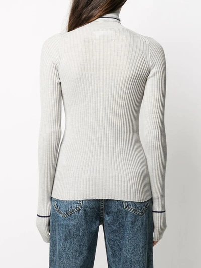 Shop Maison Margiela Ribbed Knitted Roll Neck Top In Grey