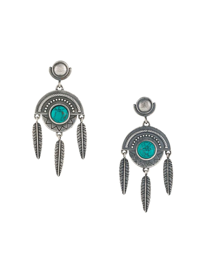 Shop Nove25 Stone Feather Pendant Earrings In Silver