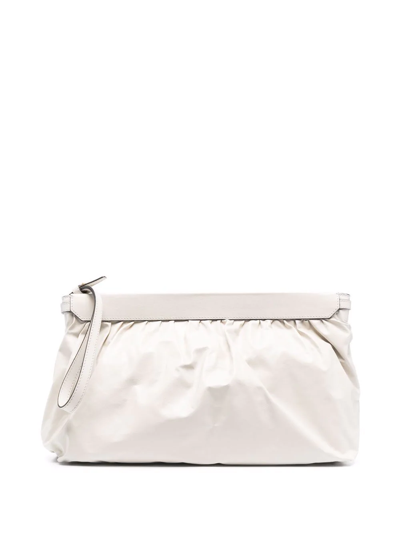 Shop Isabel Marant Ruched Leather Clutch Bag In Neutrals