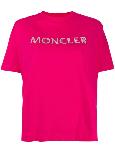 Shop Moncler Logo Print Cropped T-shirt In Pink