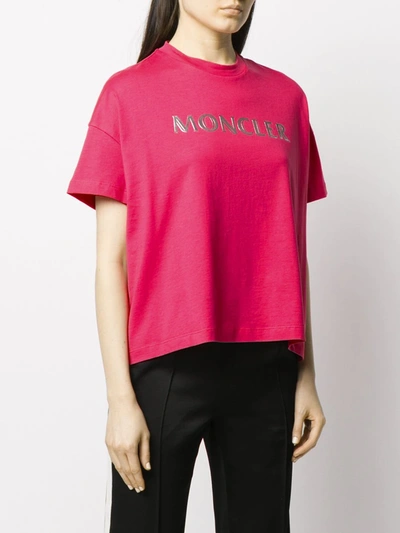 Shop Moncler Logo Print Cropped T-shirt In Pink
