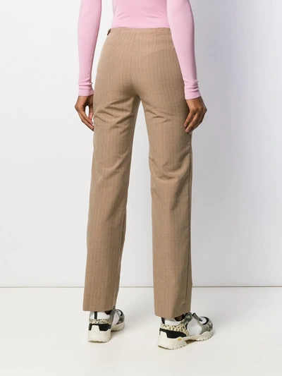 Pre-owned Romeo Gigli 2000's Pinstriped Straight Trousers In Neutrals
