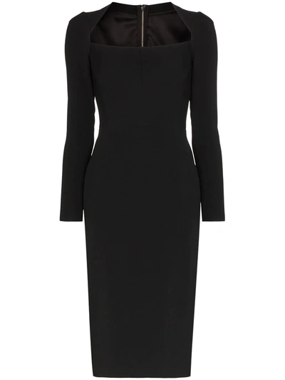 Dolce & Gabbana Long-sleeve Square-neck Midi Dress In Black