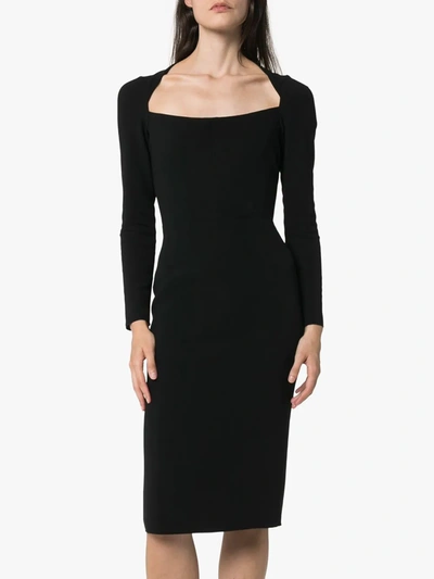 Dolce & Gabbana Long-sleeve Square-neck Midi Dress In Black
