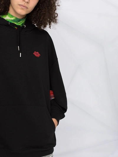 Shop Red Valentino Lips-embroidered Hoodie In Black