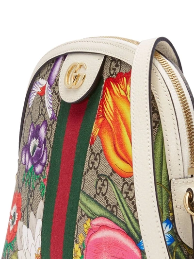 Shop Gucci Small Ophidia Flora Shoulder Bag In Neutrals