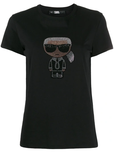 Shop Karl Lagerfeld Iconic Embellished T-shirt In Black
