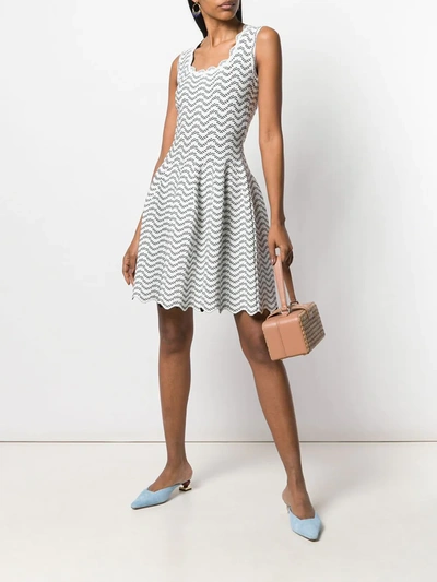 Pre-owned Alaïa Geometric Patterned Flared Dress In White
