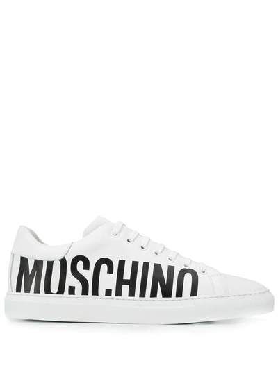 Shop Moschino Printed Logo Sneakers In White