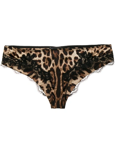 Shop Dolce & Gabbana Leopard-print Satin Briefs In Brown