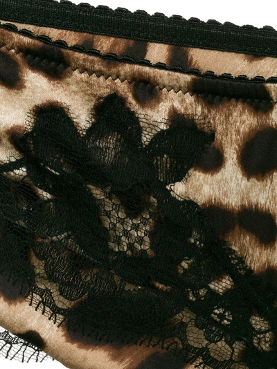 Dolce & Gabbana Leopard-print Satin Thong With Lace Detailing In Brown