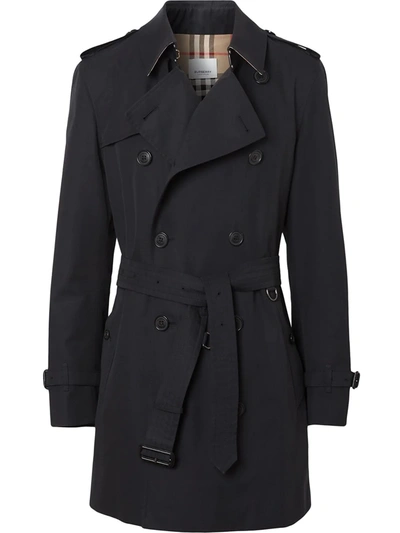 Shop Burberry Cotton Gabardine Trench Coat In Blue