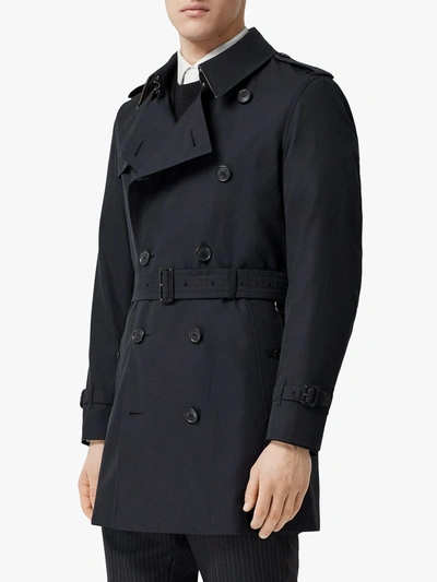 Shop Burberry Cotton Gabardine Trench Coat In Blue